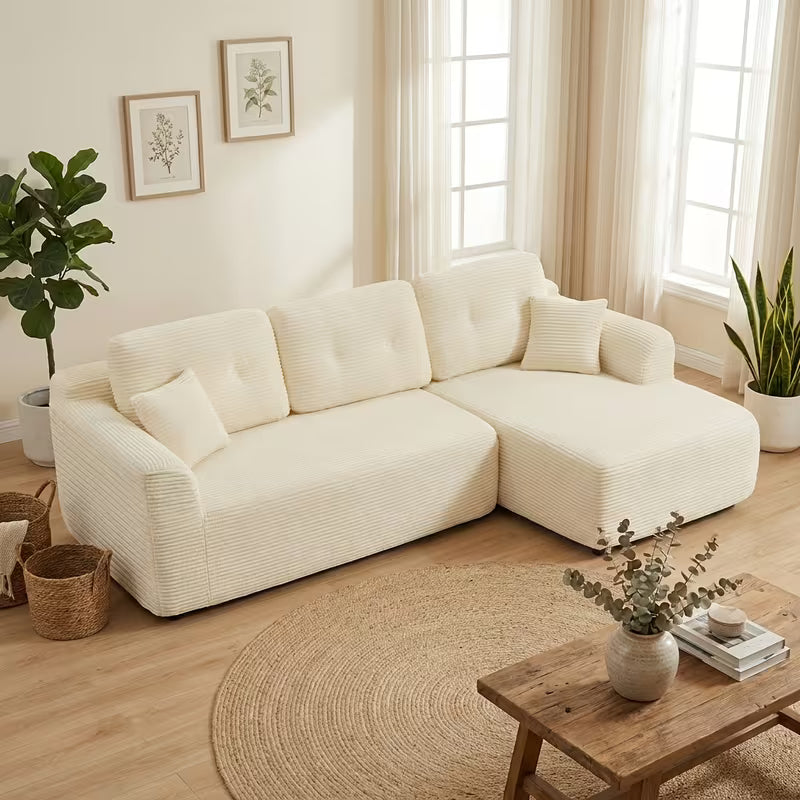 Canapé d'angle modulaire en L avec méridienne droite, canapé compressé sans assemblage, canapé-lit d'angle convertible pour salon, appartement ou chambre d'amis, tissu velours côtelé doux, 242x152x73cm