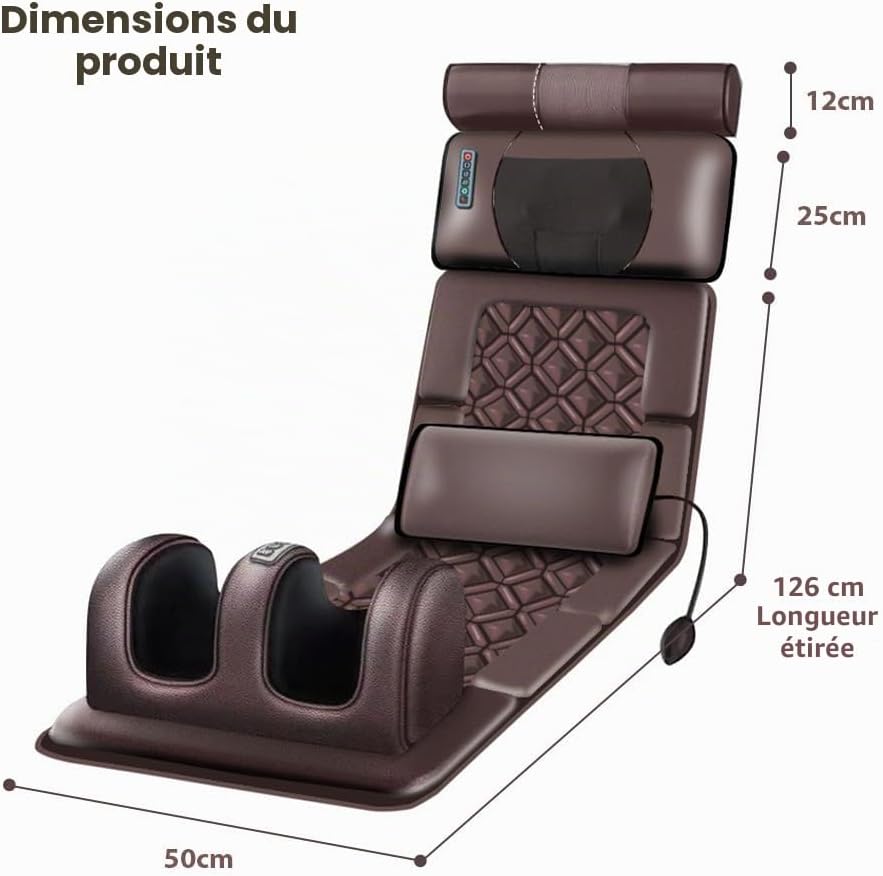 Tapis de Massage Complet du Corps, Matelas de Massage, 10 moteurs Vibrants, Tapis de Massage Vibrant mit Chauffant, 5 Modes, 3 Intensités, Relaxation Musculaire pour dos & épaules