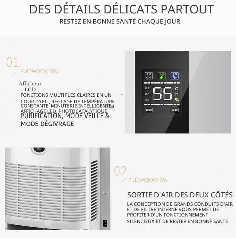 Deshumidificateur D Air & Purificateur D'Air 2 en 1 de 2200ML,pour 30m²