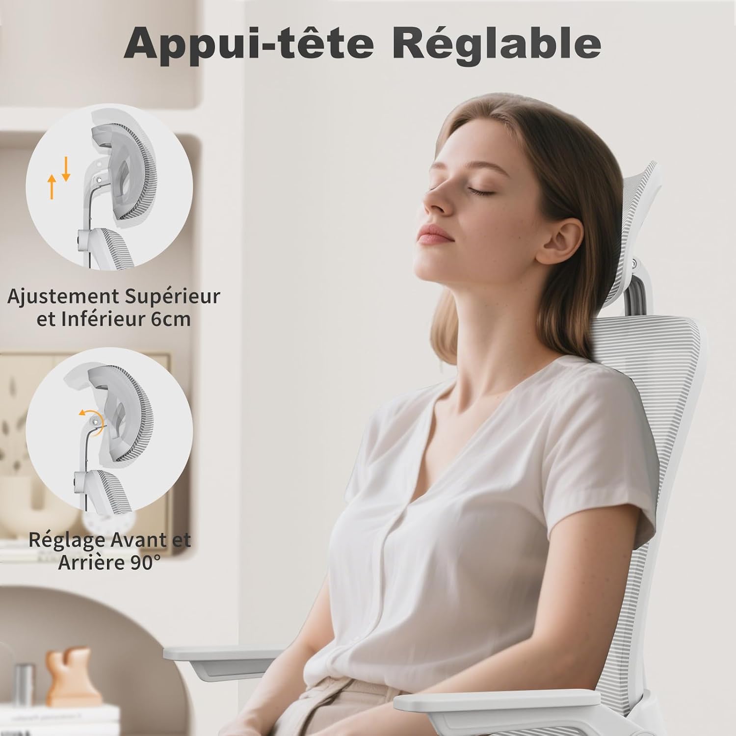 Chaise de Bureau Ergonomique, avec accoudoirs réversibles à 90°, siège en Maille Respirante, Fonction Rotation et basculement à 360°, Convient au Bureau et à la Maison, Gris.