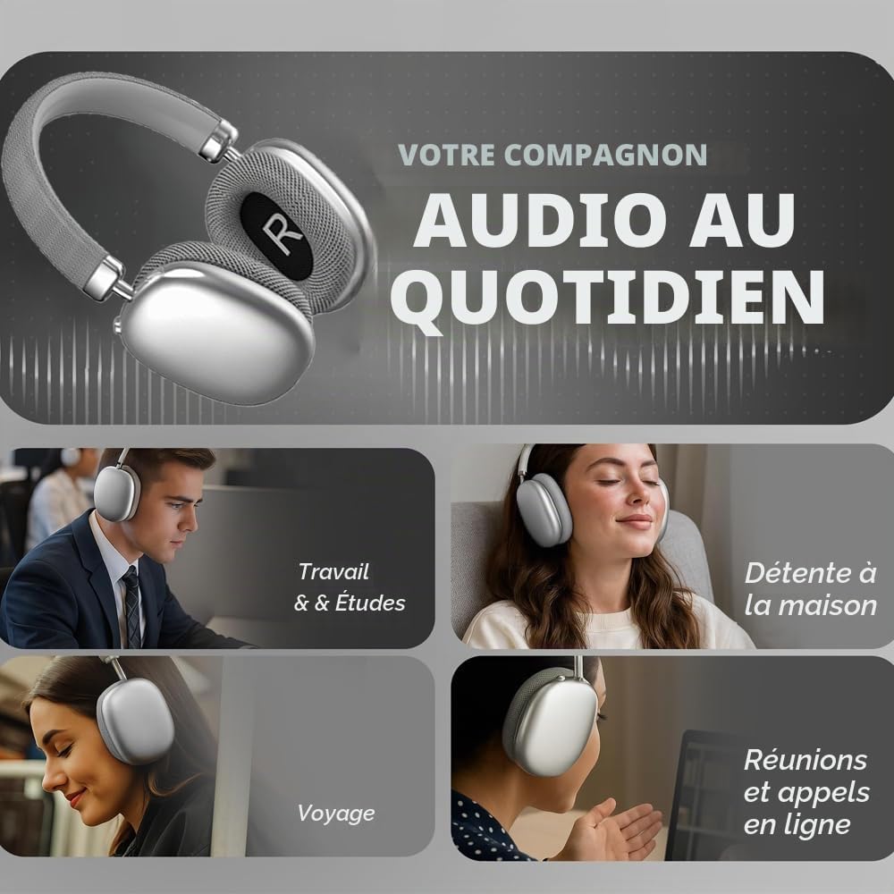 Casque Bluetooth sans Fil & Filaire,Casque Audio Bluetooth Réduction de Bruit avec Micro Intégré, Wireless Headphones Bluetooth Casque pour Sport Musique Gaming