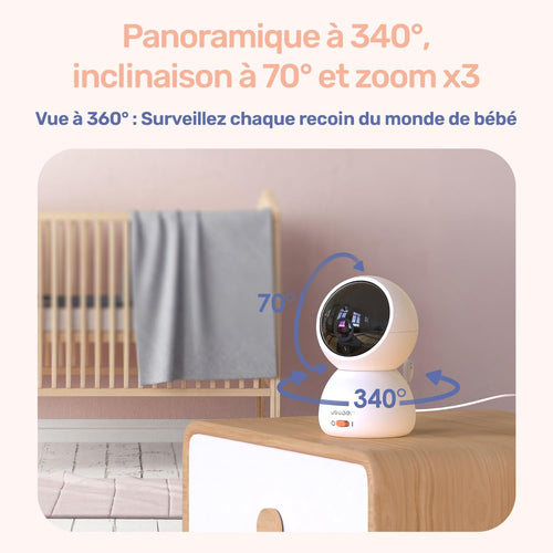 Babyphone Caméra Bébé, vidéo pour bébé de 5 pouces, avec caméra, Zoom PTZ, Protection de sécurité, caméras de Surveillance, capteur de température, berceuse