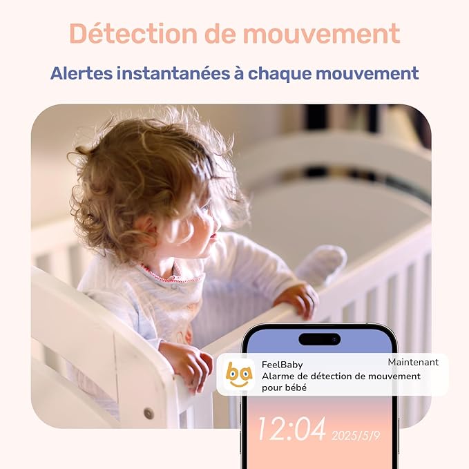 Babyphone Caméra Bébé, vidéo pour bébé de 5 pouces, avec caméra, Zoom PTZ, Protection de sécurité, caméras de Surveillance, capteur de température, berceuse