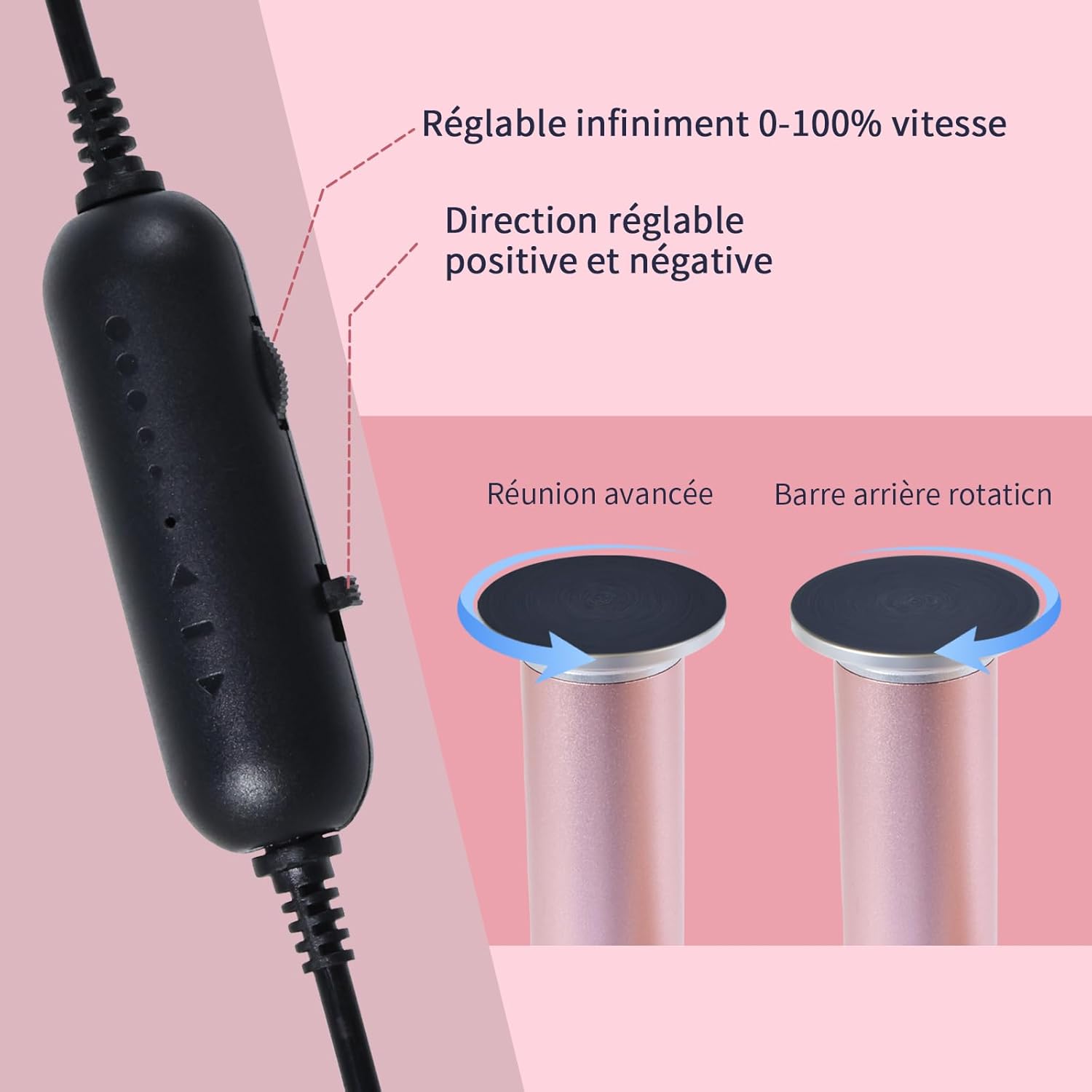 Rapeuse Pieds électrique Professionnelle 12 cm - avec 120 Disques Abrasifs et Vitesse Variable - Pour Pedicure et Soin des Pieds à Domicile - Rose