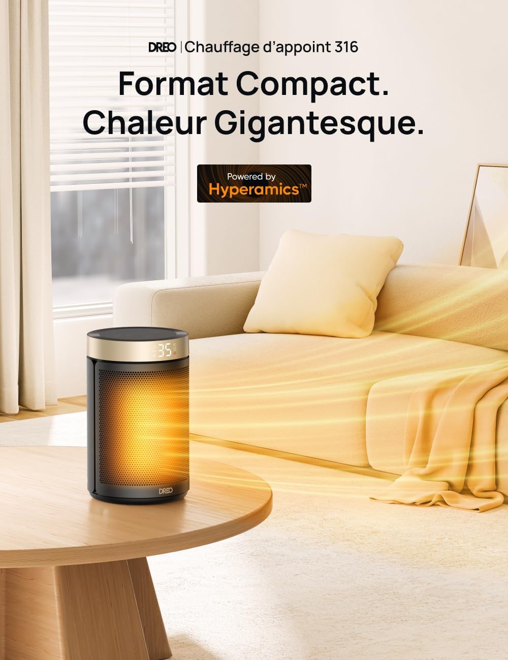 Chauffage d'appoint, Chauffage Electrique Soufflant Economique avec Thermostat, Minuterie 1-12H, Mode Éco, Chauffage Céramique PTC Rapide de 1500 W en toute sécurité, Chauffage 316