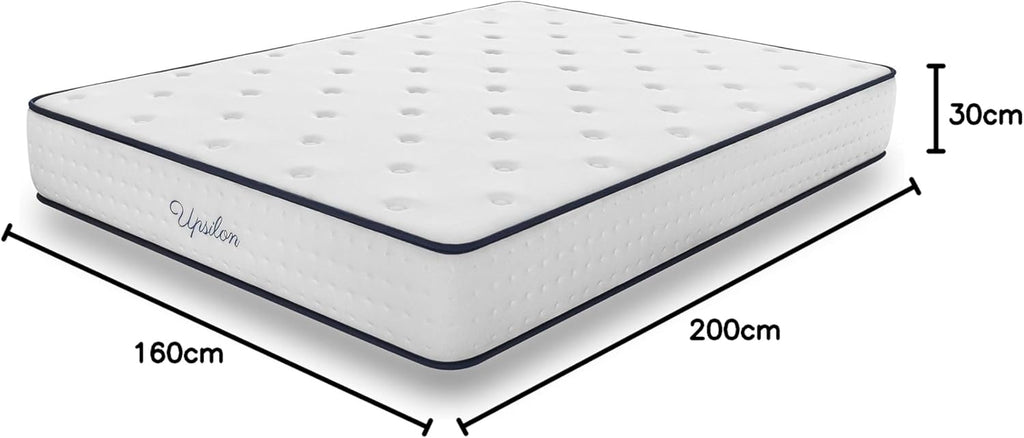 Matelas 30 cm à Ressorts Ensachés Upsilon - Matelas  Noyau Hybride - Épais 30 cm