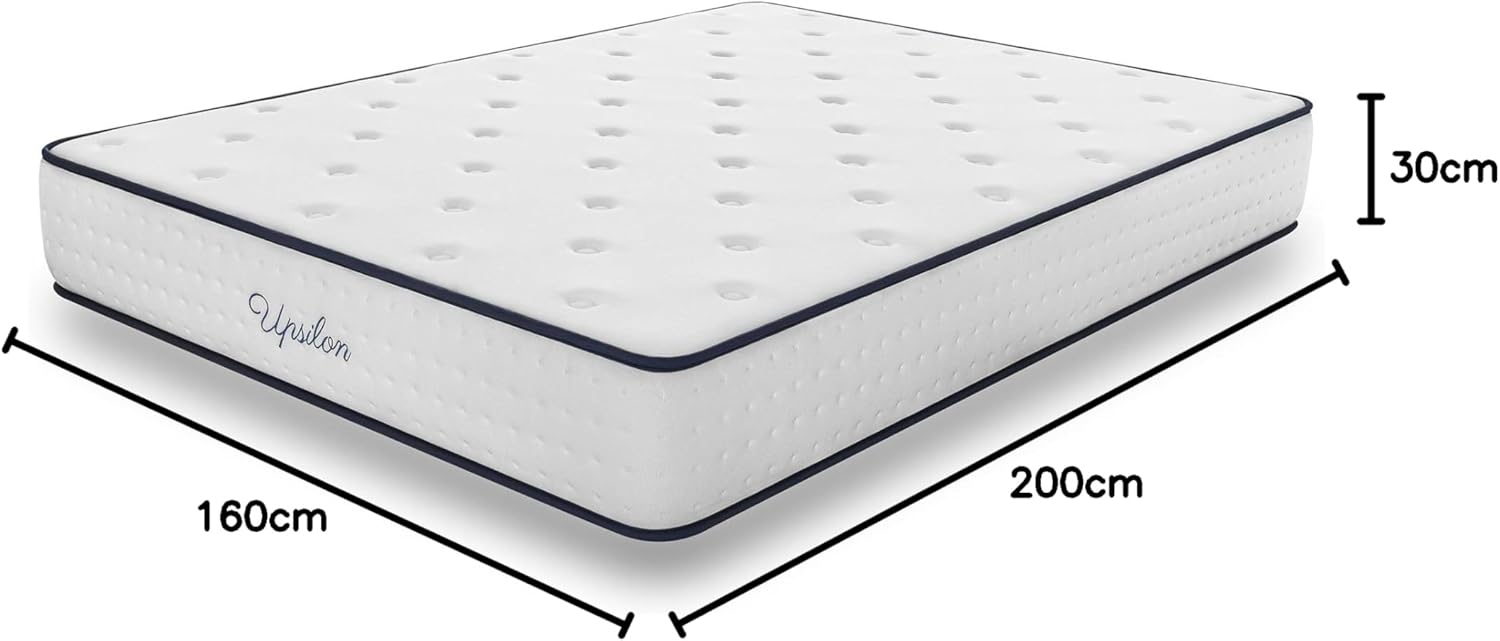 Matelas 30 cm à Ressorts Ensachés Upsilon - Matelas  Noyau Hybride - Épais 30 cm