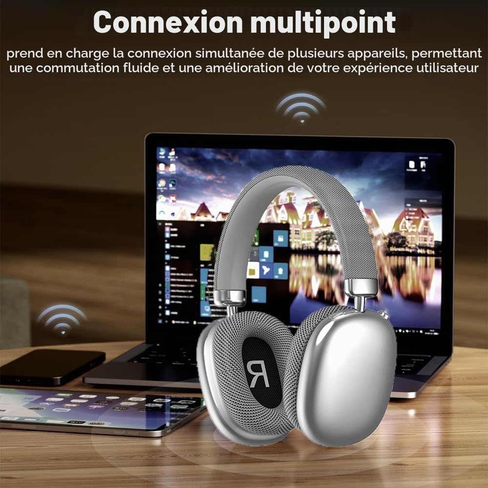 Casque Bluetooth sans Fil & Filaire,Casque Audio Bluetooth Réduction de Bruit avec Micro Intégré, Wireless Headphones Bluetooth Casque pour Sport Musique Gaming
