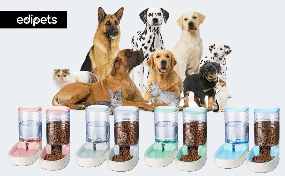 Distributeur Croquettes Chat, Chien, Automatique, 2 Unités, 3.8 L, Gamelle à Nourriture et à Eau pour Animaux de Compagnie (Gris) Edipets