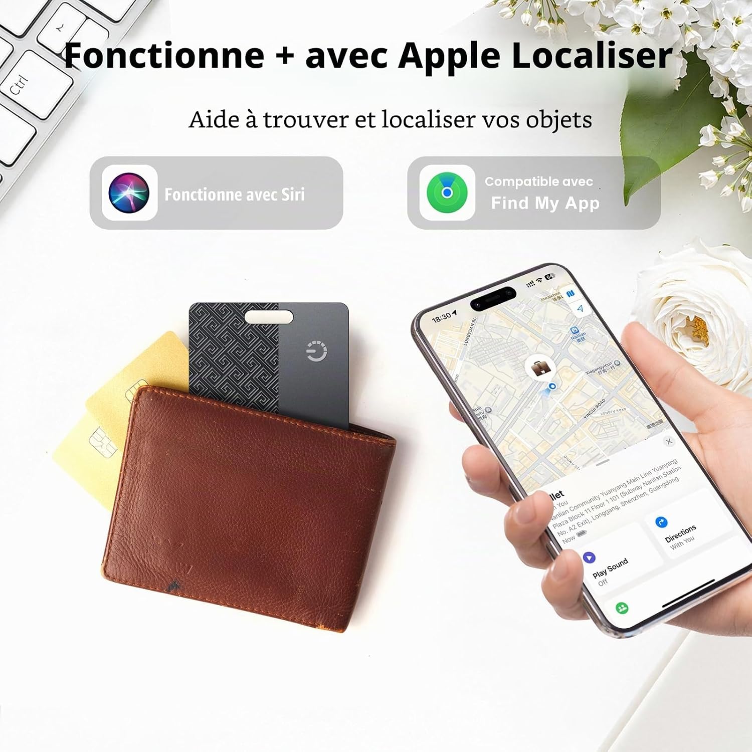Carte Traceur de Portefeuille, 2 unités, Compatible avec Apple Localiser (Uniquement iOS), 1,8 mm, Étanche IP68, Localisateur Bluetooth à Charge sans Fil pour Portefeuilles