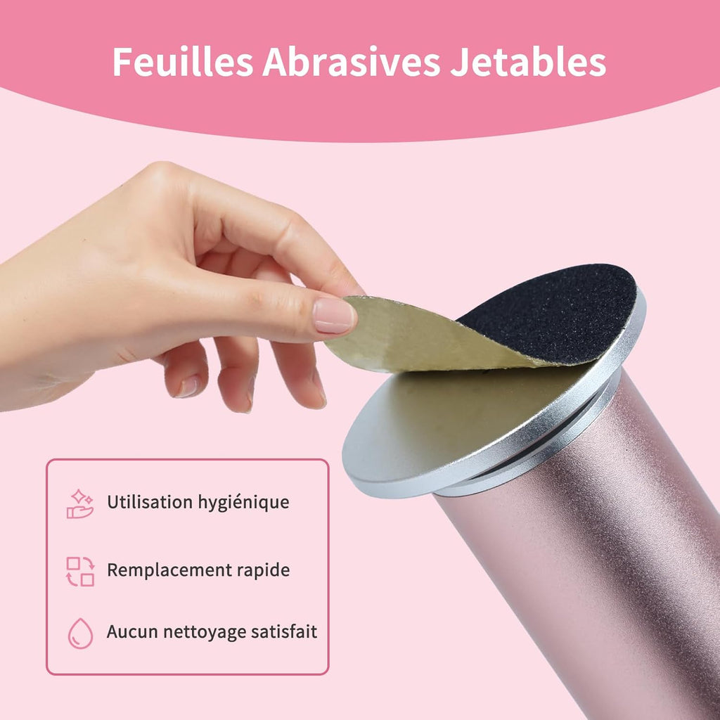 Rapeuse Pieds électrique Professionnelle 12 cm - avec 120 Disques Abrasifs et Vitesse Variable - Pour Pedicure et Soin des Pieds à Domicile - Rose