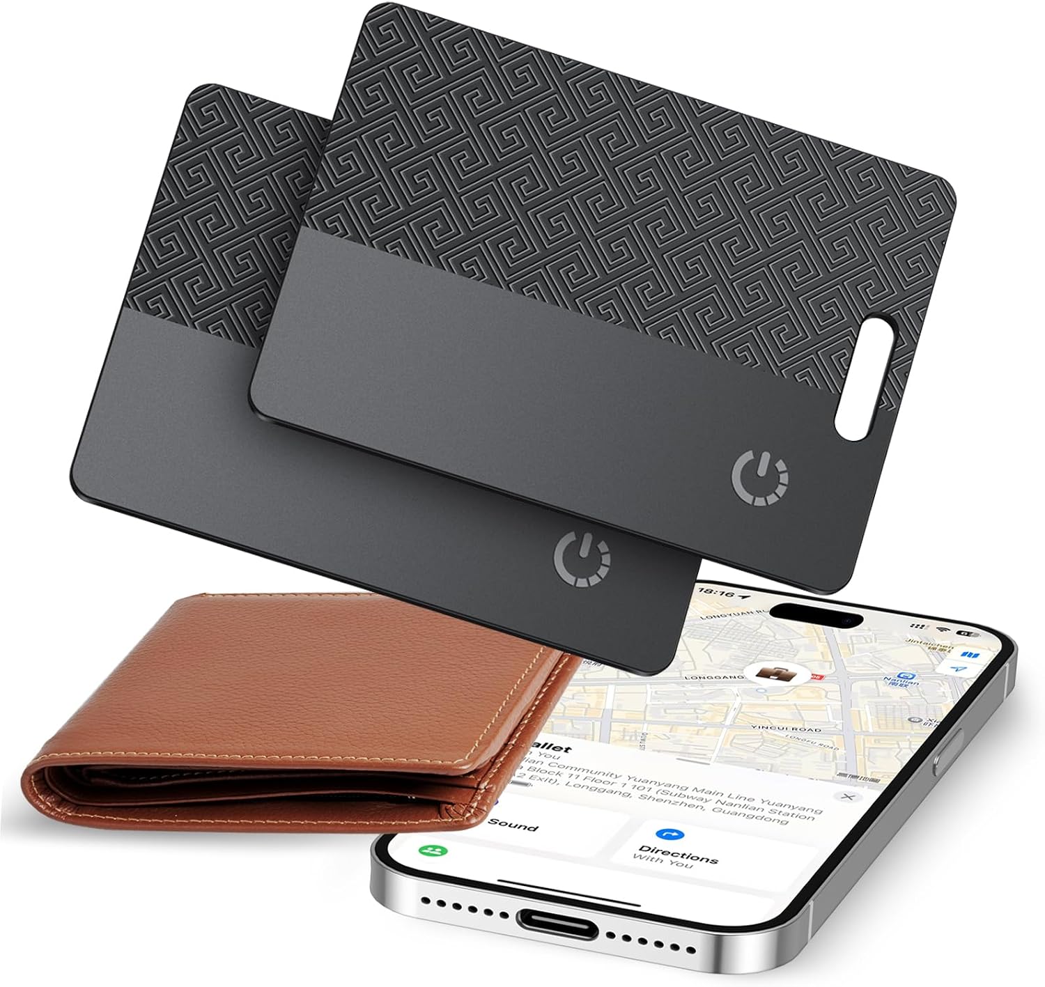 Carte Traceur de Portefeuille, 2 unités, Compatible avec Apple Localiser (Uniquement iOS), 1,8 mm, Étanche IP68, Localisateur Bluetooth à Charge sans Fil pour Portefeuilles