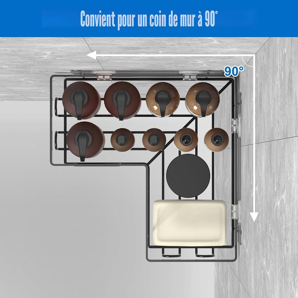 Lot de 3 étagères Étagère de Douche sans Percage, Étagère Salle Angle de Bain, Noir