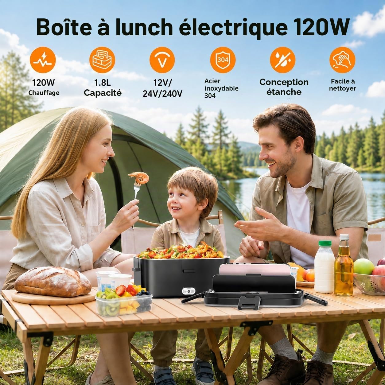 Chauffe-plat électrique portable DWiusty 1,8 L 75 W pour voiture ou maison, boîte à lunch anti-fuite pour chauffeurs de camions