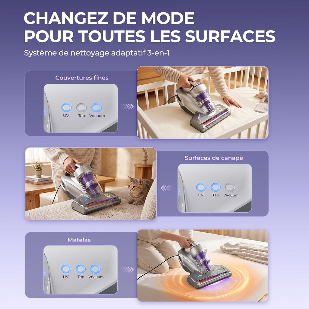 Aspirateur anti-acariens Jimmy JV35 avec lumière Aspirateur à main Lubluelu CM208 pour lit, éliminateur d'acariens, 15Kpa, puissant, portable, pour la maison, le canapé, le lit - Chauffage rapide Compartiment à poussière, Filtre HEPA