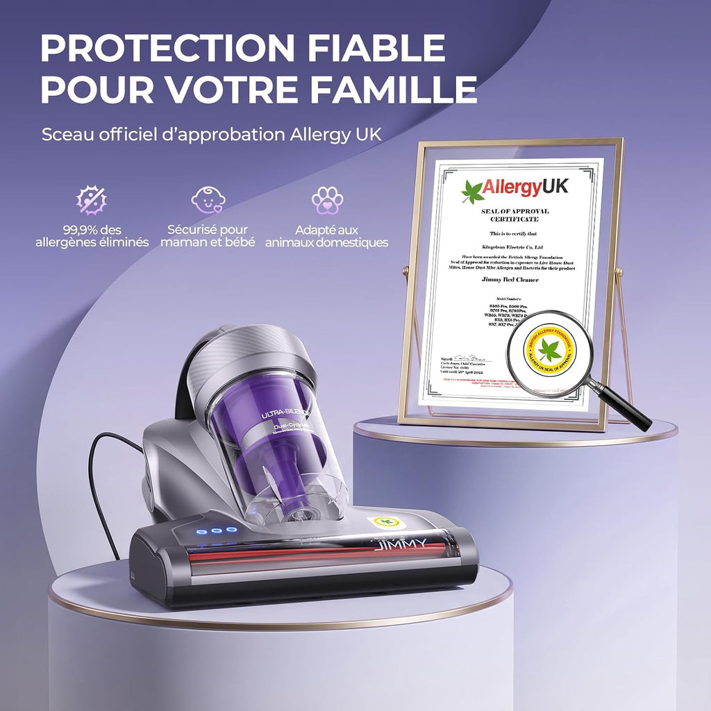 Aspirateur anti-acariens Jimmy JV35 avec lumière Aspirateur à main Lubluelu CM208 pour lit, éliminateur d'acariens, 15Kpa, puissant, portable, pour la maison, le canapé, le lit - Chauffage rapide Compartiment à poussière, Filtre HEPA
