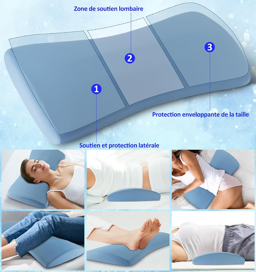 Coussin Lombaire orthopédique - Soutien Lombaire Ergonomique en Mousse à mémoire de Forme pour lit et canapé - Soulagement du Bas du Dos - Housse rafraîchissante Amovible et Lavable