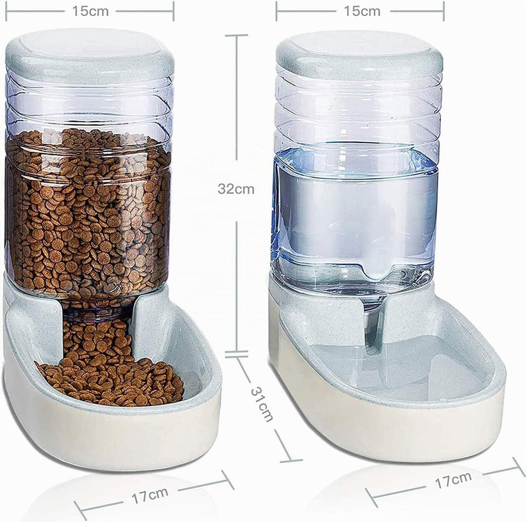 Distributeur Croquettes Chat, Chien, Automatique, 2 Unités, 3.8 L, Gamelle à Nourriture et à Eau pour Animaux de Compagnie (Gris) Edipets