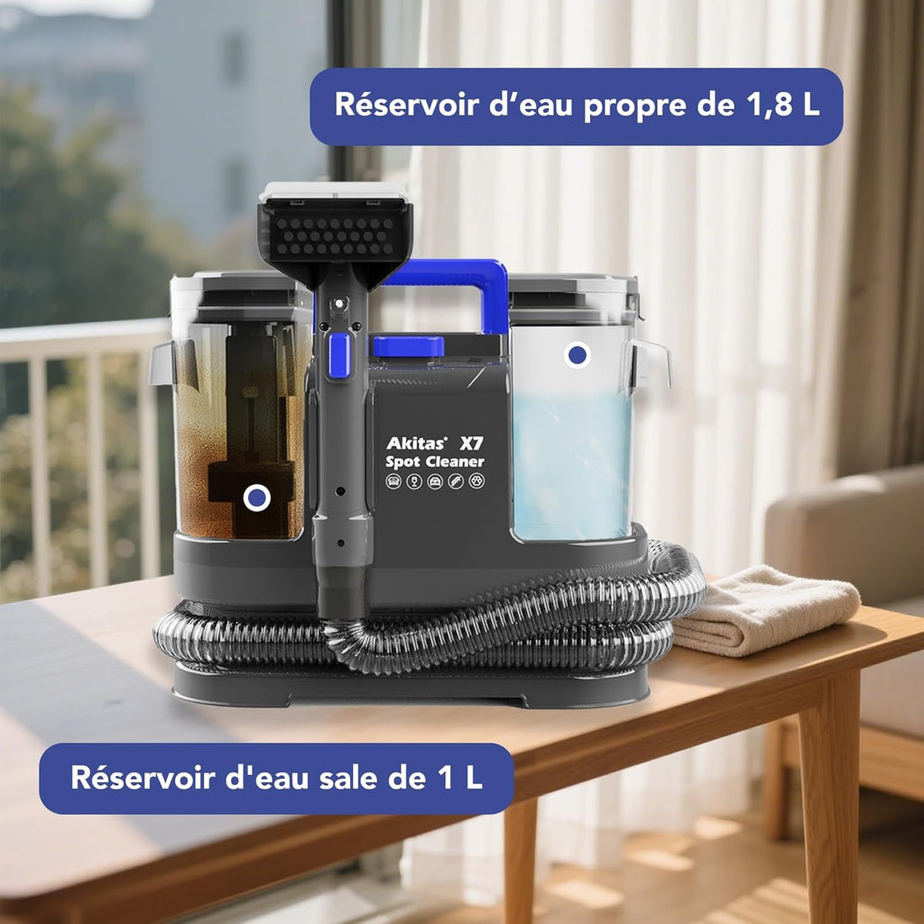 Nettoyeur Tapis, Matelas, Voiture, Réservoir Double Akitas X7 600W Shampouineuse Canapé avec Fonction Autonettoyante, Aspiration 14kPa, Poils d’Animaux