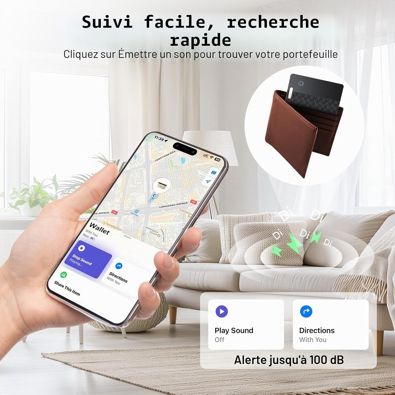 Carte Traceur de Portefeuille, 2 unités, Compatible avec Apple Localiser (Uniquement iOS), 1,8 mm, Étanche IP68, Localisateur Bluetooth à Charge sans Fil pour Portefeuilles