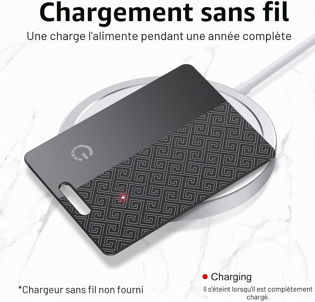 Carte Traceur de Portefeuille, 2 unités, Compatible avec Apple Localiser (Uniquement iOS), 1,8 mm, Étanche IP68, Localisateur Bluetooth à Charge sans Fil pour Portefeuilles