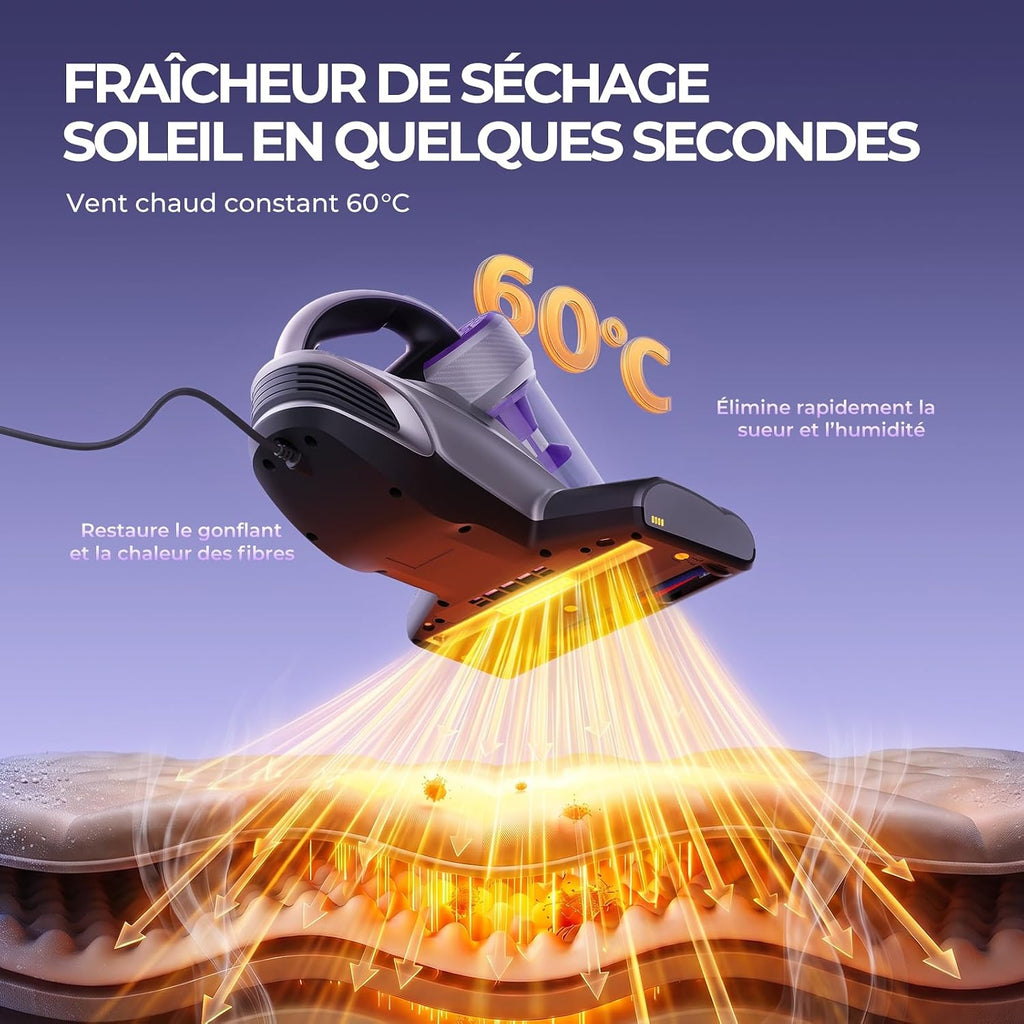 Aspirateur anti-acariens Jimmy JV35 avec lumière Aspirateur à main Lubluelu CM208 pour lit, éliminateur d'acariens, 15Kpa, puissant, portable, pour la maison, le canapé, le lit - Chauffage rapide Compartiment à poussière, Filtre HEPA