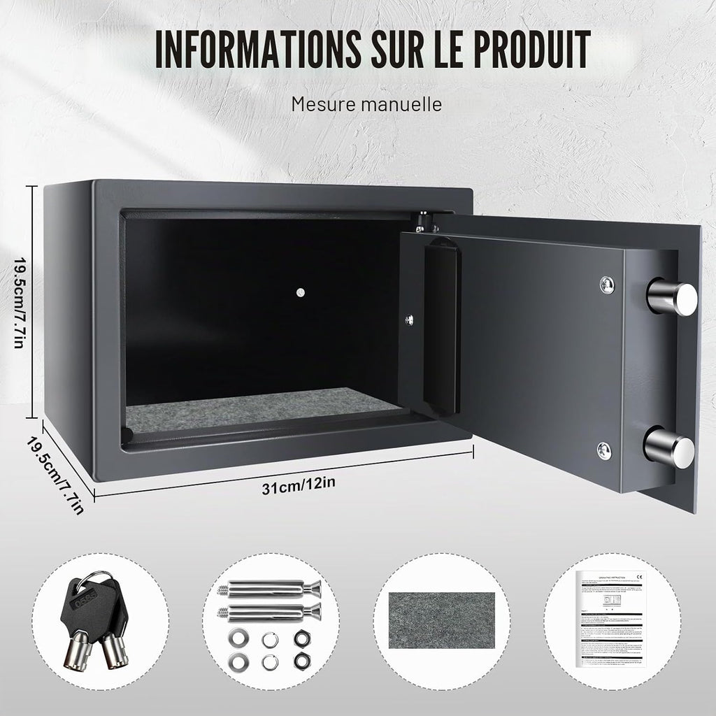 Coffre-fort électronique numérique ignifuge étanche en acier haute sécurité serrure à code 8,5 l Gris
