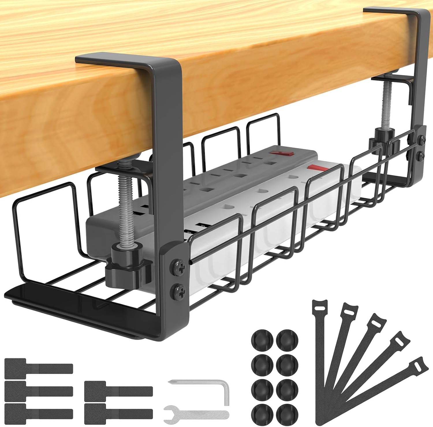Support de rangement sous table, sans perçage, plateau de gestion des câbles en métal, lot de Cable Management, Plateau de Gestion des Câbles sous Bureau sans Perçage, Rangement Cable Bureau pour La Gestion des Câbles et des Multiprises, Noir