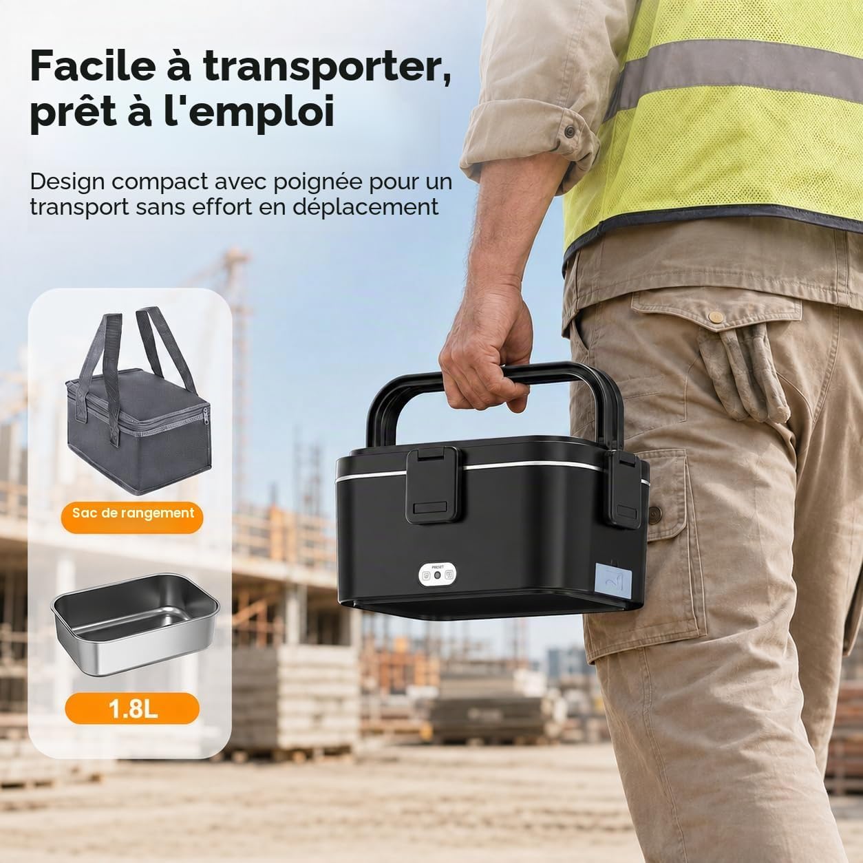 Chauffe-plat électrique portable DWiusty 1,8 L 75 W pour voiture ou maison, boîte à lunch anti-fuite pour chauffeurs de camions