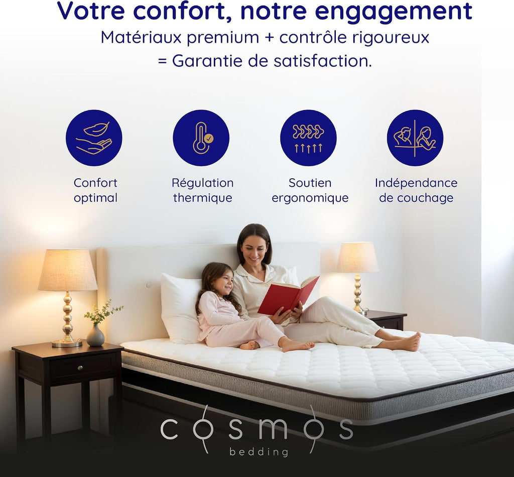 Matelas 30 cm à Ressorts Ensachés Upsilon - Matelas  Noyau Hybride - Épais 30 cm