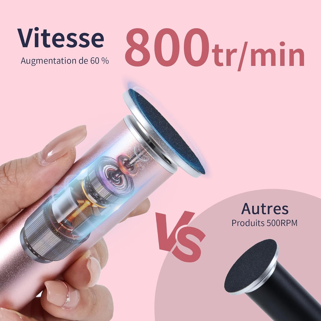 Rapeuse Pieds électrique Professionnelle 12 cm - avec 120 Disques Abrasifs et Vitesse Variable - Pour Pedicure et Soin des Pieds à Domicile - Rose