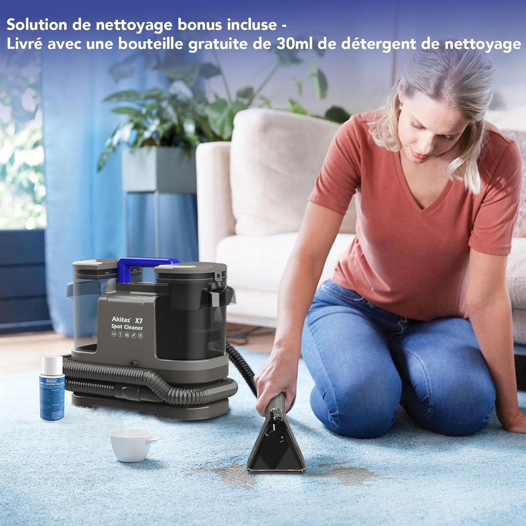 Nettoyeur Tapis, Matelas, Voiture, Réservoir Double Akitas X7 600W Shampouineuse Canapé avec Fonction Autonettoyante, Aspiration 14kPa, Poils d’Animaux