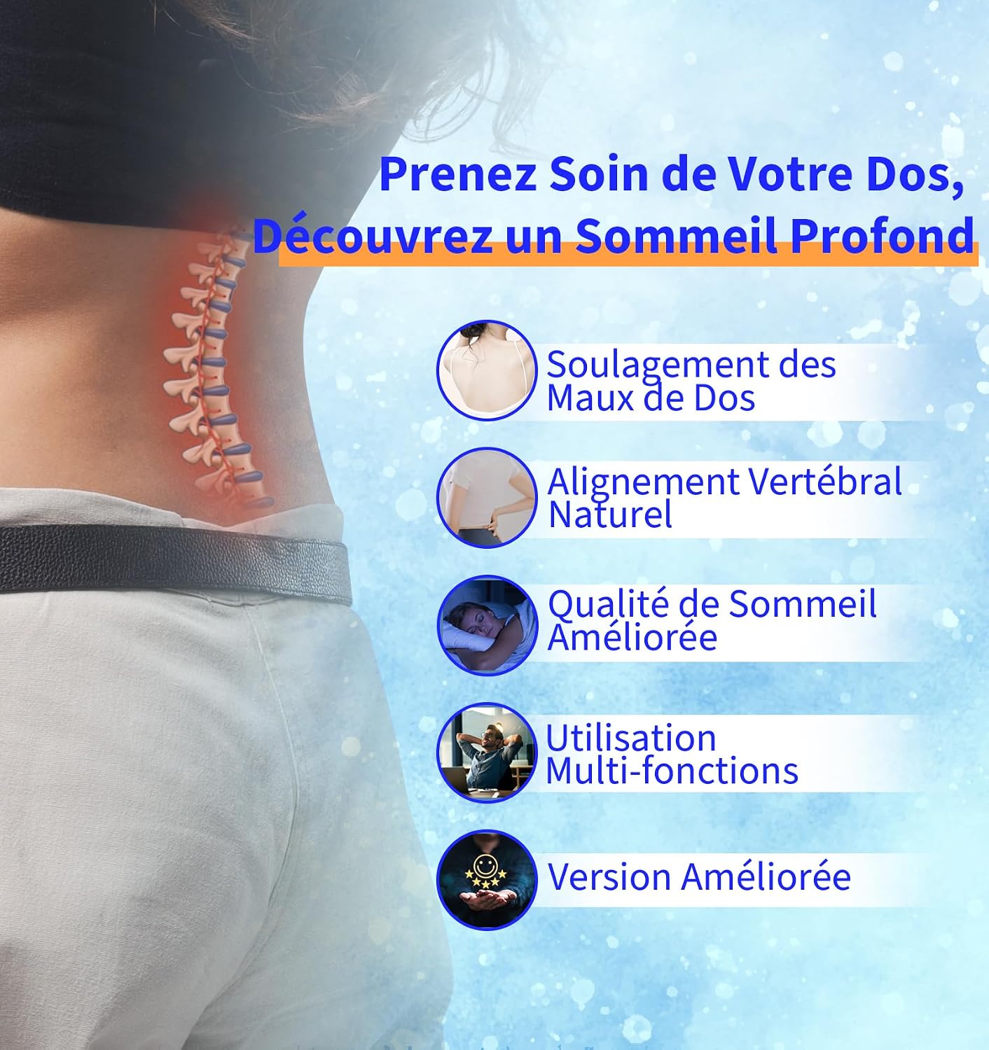 Coussin Lombaire orthopédique - Soutien Lombaire Ergonomique en Mousse à mémoire de Forme pour lit et canapé - Soulagement du Bas du Dos - Housse rafraîchissante Amovible et Lavable