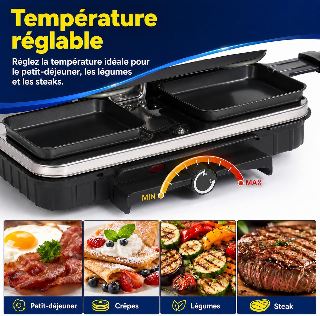 Appareil à Raclette 8 Personnes avec Grille Réversible Antiadhésive, Mini Poêlons en Fromage et Spatule en Bois appareil pour raclette