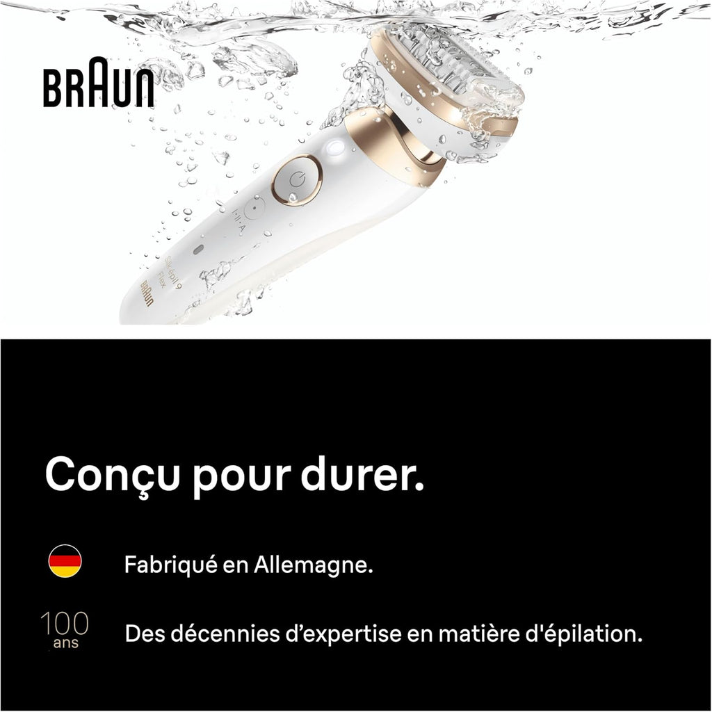 Epilateur Electrique Femme Silk Epil 9, 9-041 3D, Blanc et Or épilation