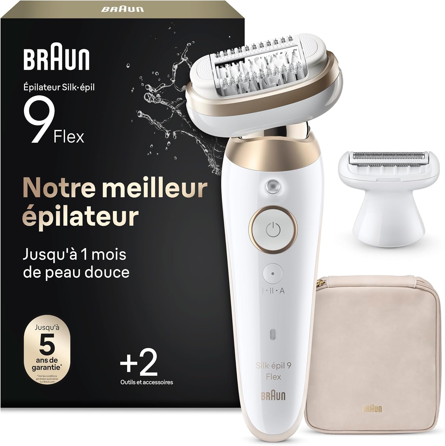 Epilateur Electrique Femme Silk Epil 9, 9-041 3D, Blanc et Or épilation