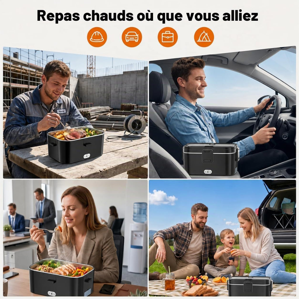 Chauffe-plat électrique portable DWiusty 1,8 L 75 W pour voiture ou maison, boîte à lunch anti-fuite pour chauffeurs de camions