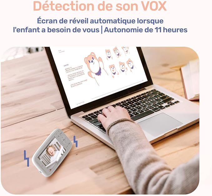 Babyphone Caméra Bébé, vidéo pour bébé de 5 pouces, avec caméra, Zoom PTZ, Protection de sécurité, caméras de Surveillance, capteur de température, berceuse
