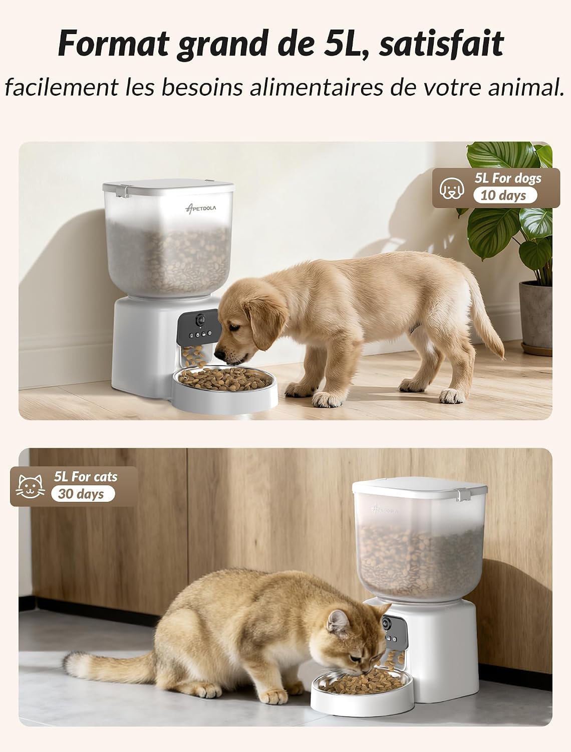 Distributeur Croquettes Chat Automatique avec Caméra 1080P, WiFi