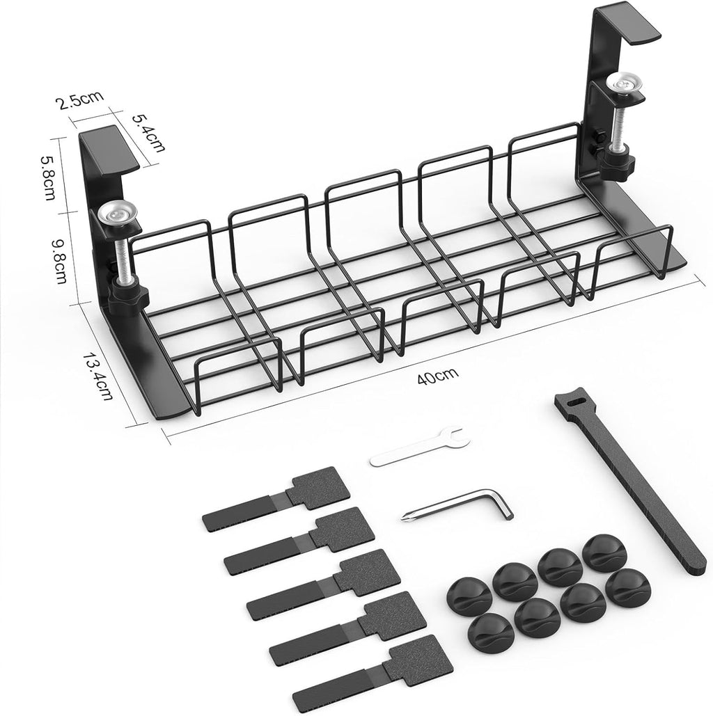Support de rangement sous table, sans perçage, plateau de gestion des câbles en métal, lot de Cable Management, Plateau de Gestion des Câbles sous Bureau sans Perçage, Rangement Cable Bureau pour La Gestion des Câbles et des Multiprises, Noir