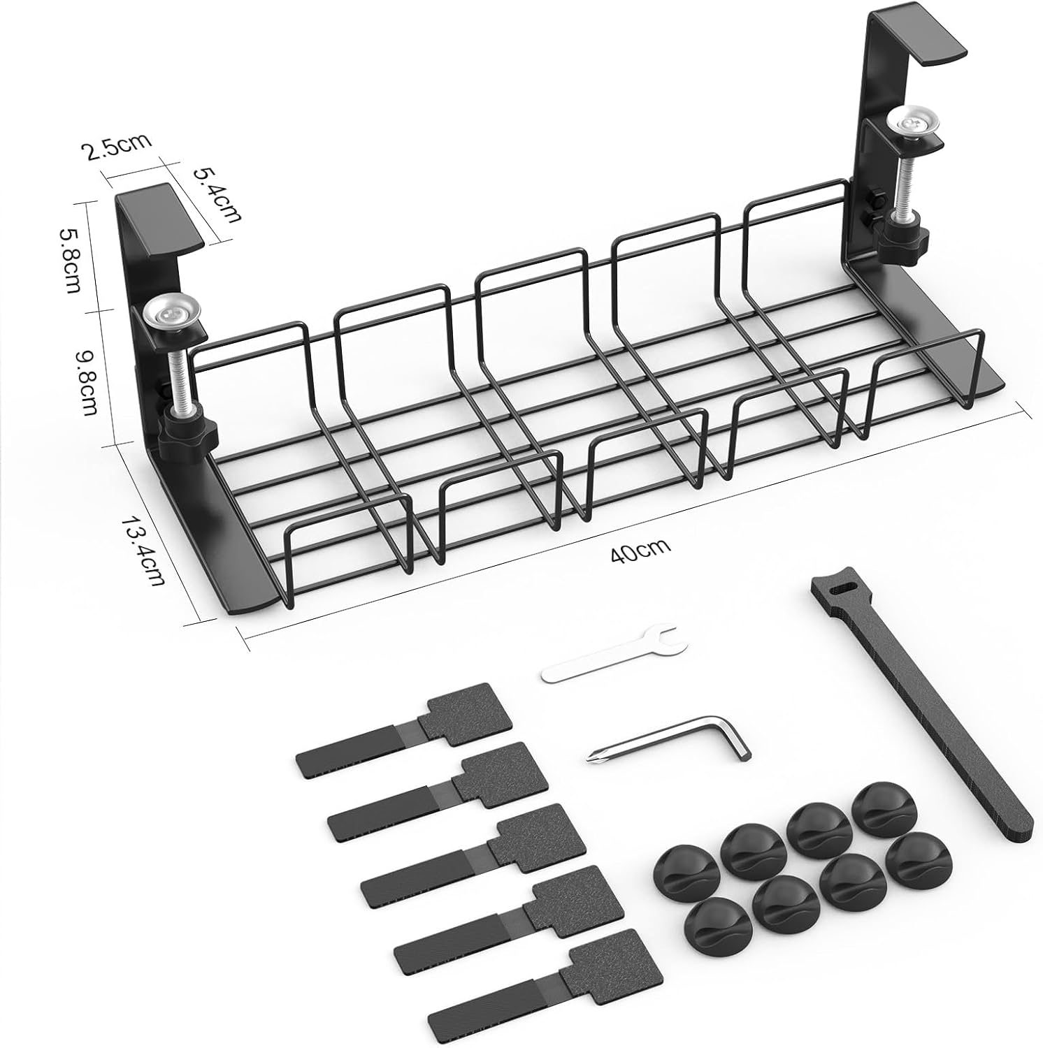 Support de rangement sous table, sans perçage, plateau de gestion des câbles en métal, lot de Cable Management, Plateau de Gestion des Câbles sous Bureau sans Perçage, Rangement Cable Bureau pour La Gestion des Câbles et des Multiprises, Noir