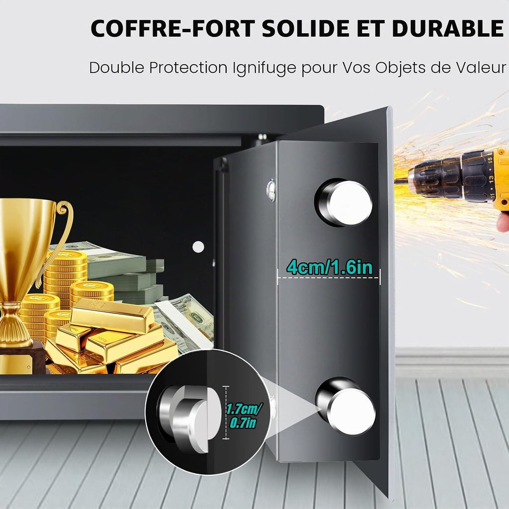 Coffre-fort électronique numérique ignifuge étanche en acier haute sécurité serrure à code 8,5 l Gris