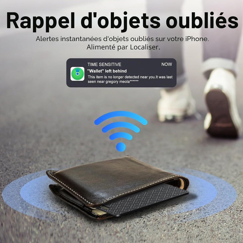Carte Traceur de Portefeuille, 2 unités, Compatible avec Apple Localiser (Uniquement iOS), 1,8 mm, Étanche IP68, Localisateur Bluetooth à Charge sans Fil pour Portefeuilles