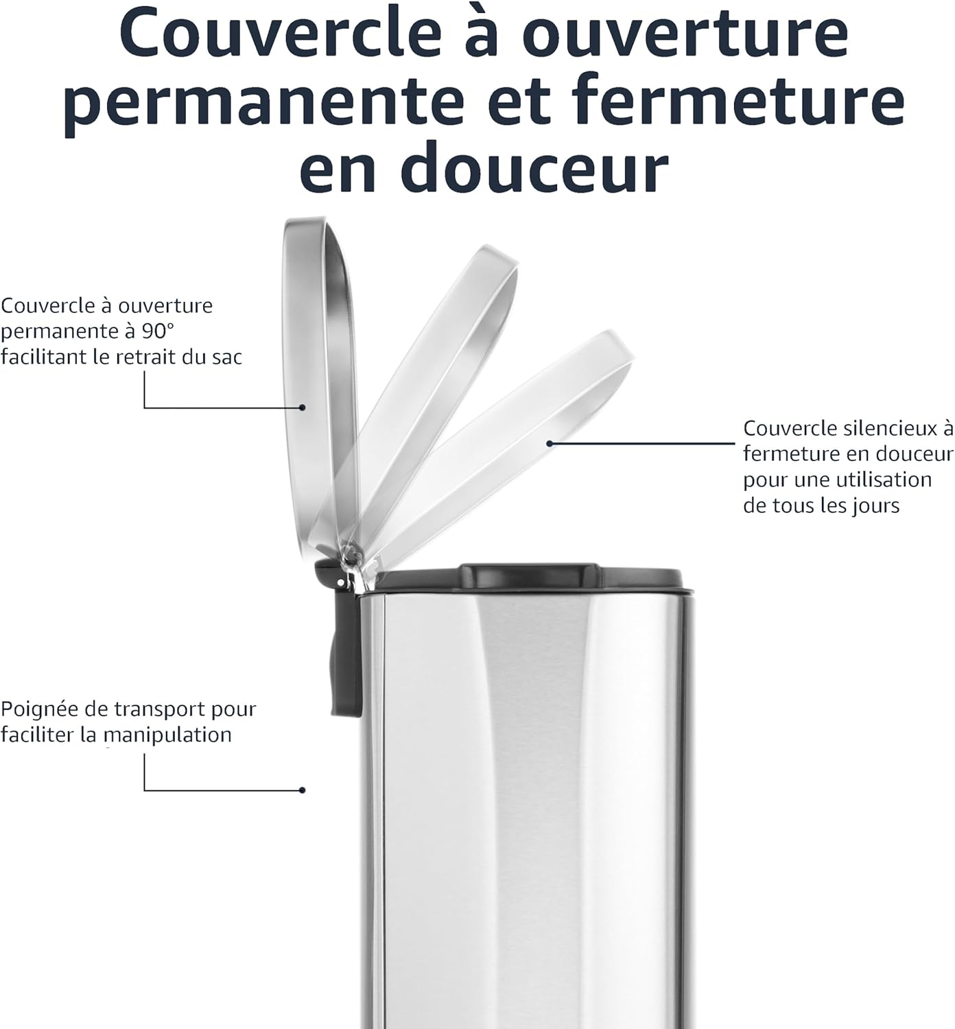 Poubelle rectangulaire à fermeture douce