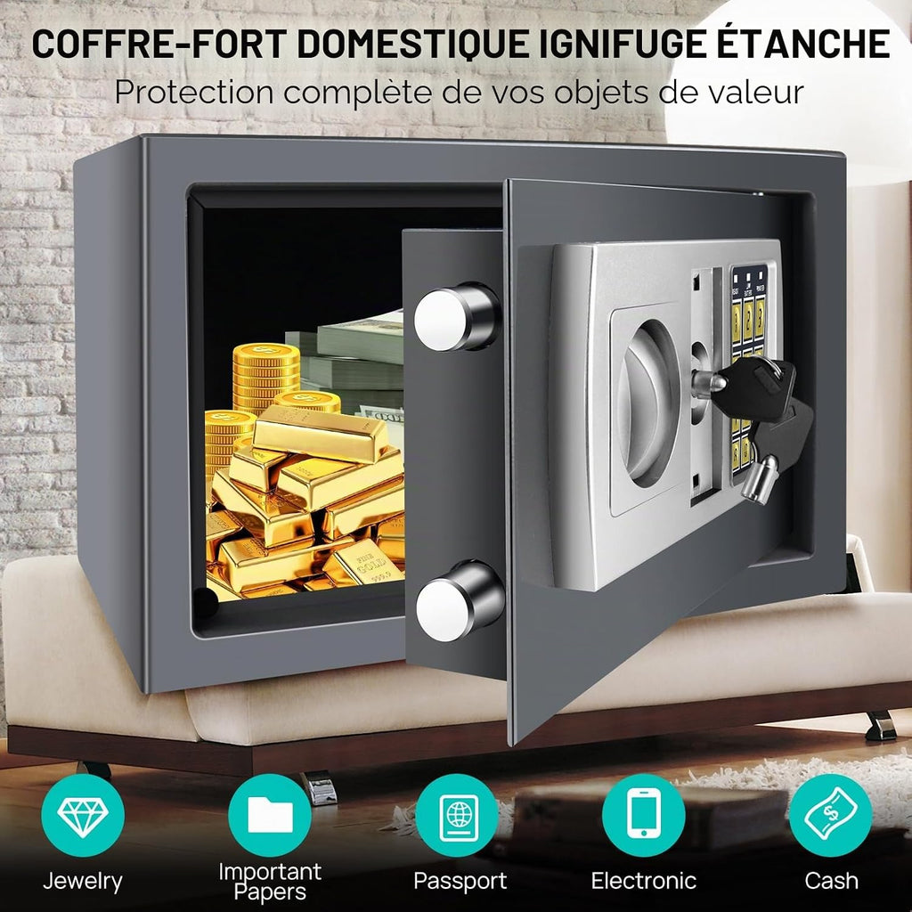 Coffre-fort électronique numérique ignifuge étanche en acier haute sécurité serrure à code 8,5 l Gris