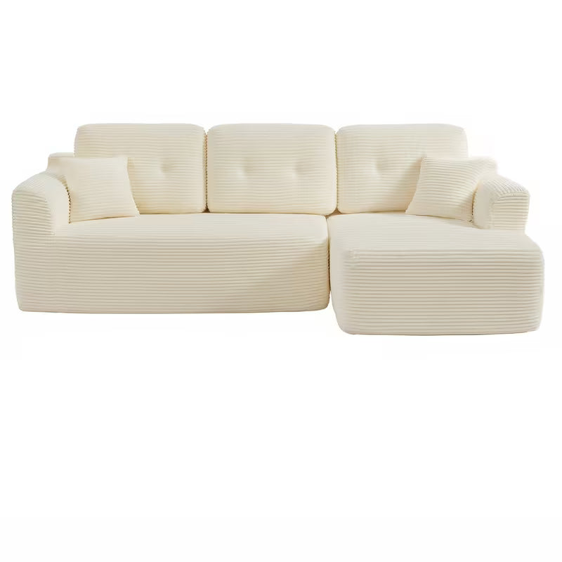 Canapé d'angle modulaire en L avec méridienne droite, canapé compressé sans assemblage, canapé-lit d'angle convertible pour salon, appartement ou chambre d'amis, tissu velours côtelé doux, 242x152x73cm