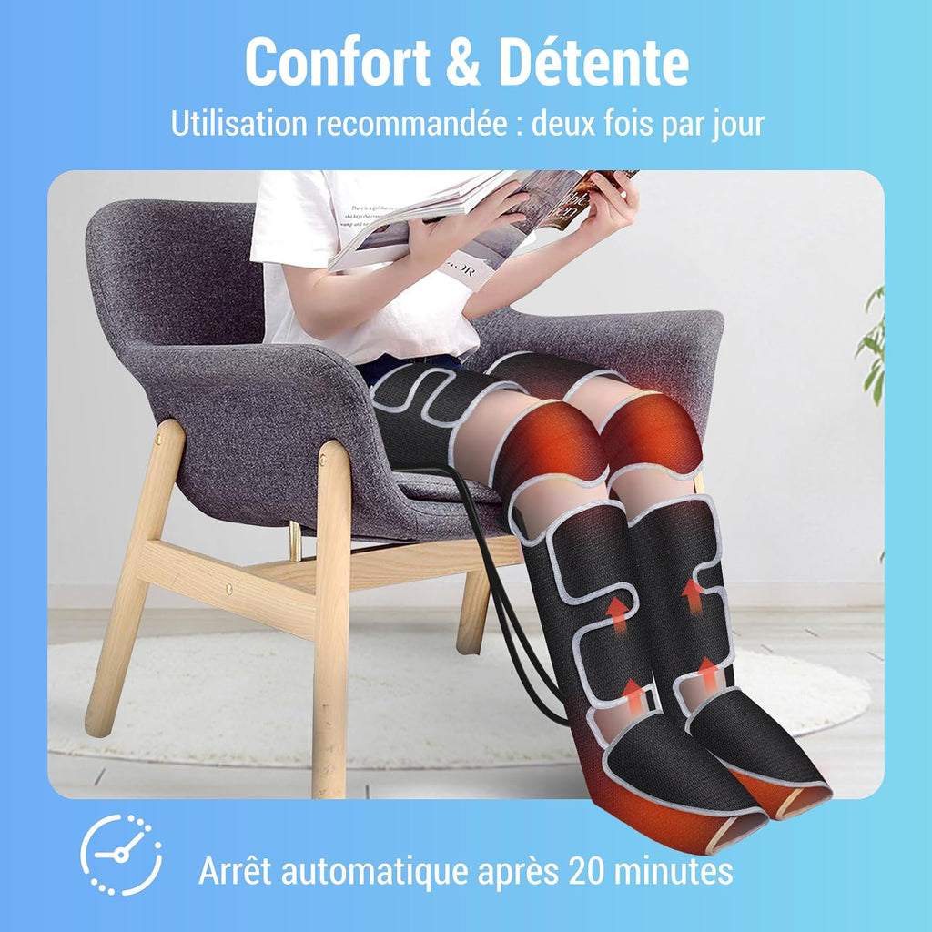 Masseur de jambes, masseur de compression pour les mollets, les genoux, les pieds avec chaleur, cadeaux pour hommes, 3 réglages de chaleur et 3 intensités, Noir