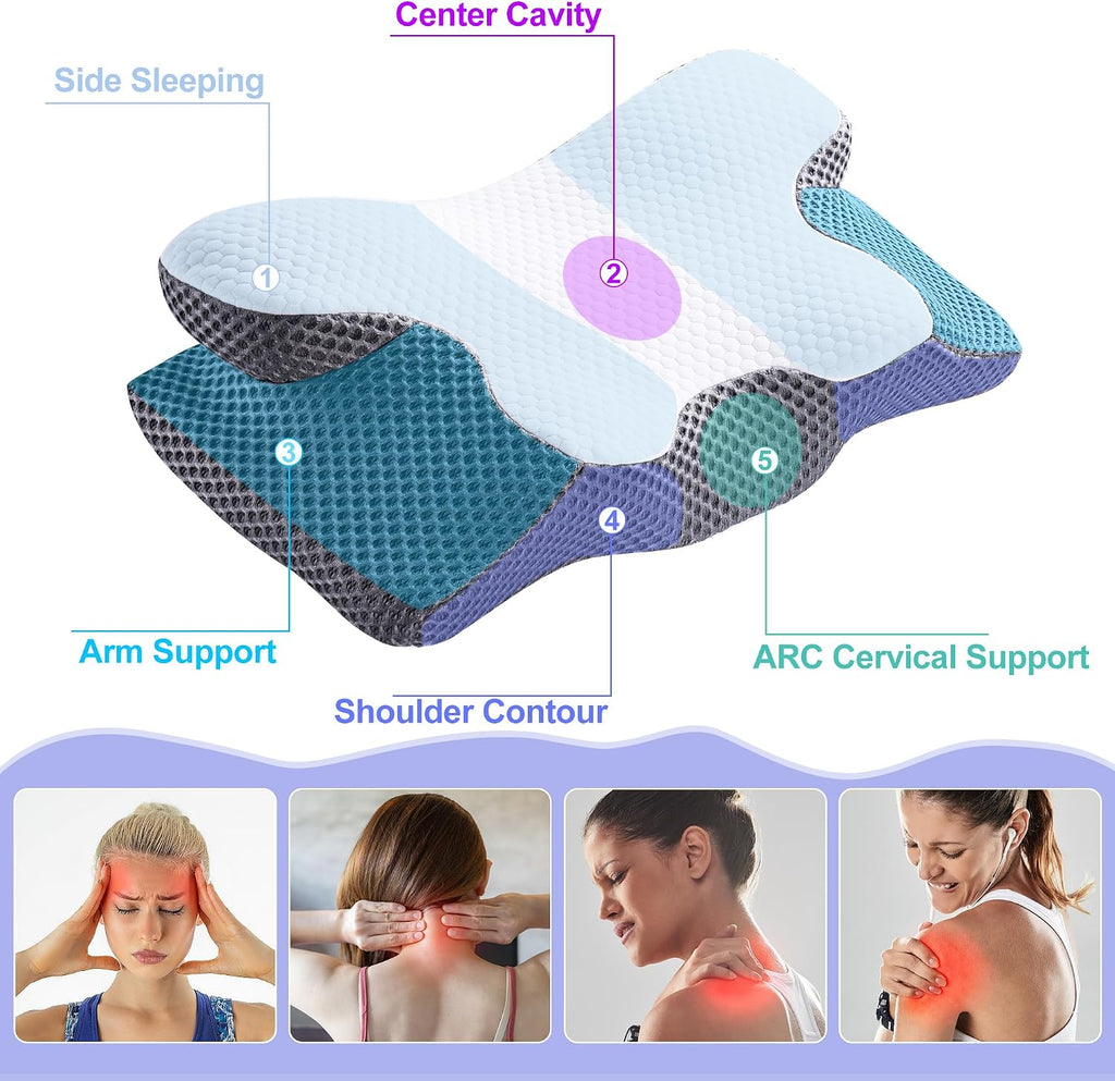 Oreiller Ergonomique Cervical à Mémoire de Forme 60x34x13/10cm