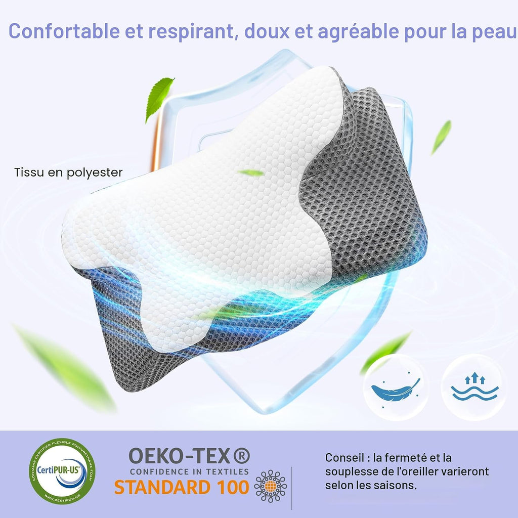 Oreiller Ergonomique Cervical à Mémoire de Forme 60x34x13/10cm