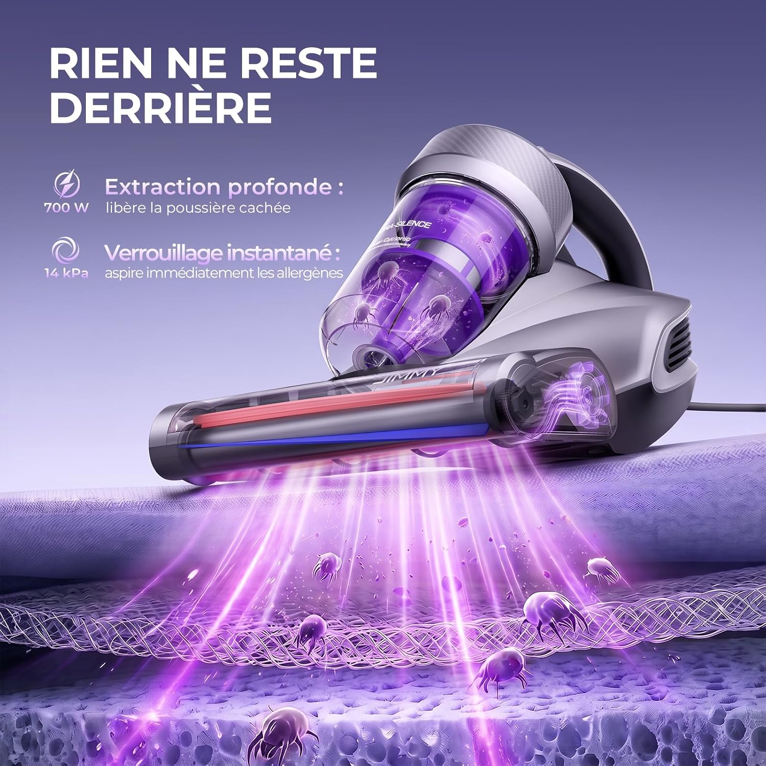 Aspirateur anti-acariens Jimmy JV35 avec lumière Aspirateur à main Lubluelu CM208 pour lit, éliminateur d'acariens, 15Kpa, puissant, portable, pour la maison, le canapé, le lit - Chauffage rapide Compartiment à poussière, Filtre HEPA